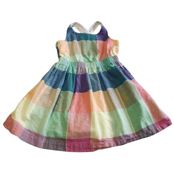 2 GAP Gingham Plaid Flower Sundress Ruffle Criss Cross Lightweight Cotton 4 5 XS - Picture 1 of 9